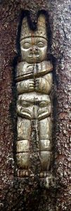 Tlingit tree carvings serve as landmarks.
